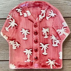 7” Hawaiian Shirt TRINKET DISH Novelty Plate Keys Change Holder Pink PALM TREES